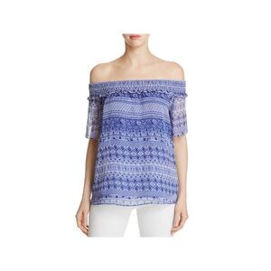 DESIGN HISTORY Womens Stretch Smocked Lined Elbow Sleeve Off Shoulder Blouse